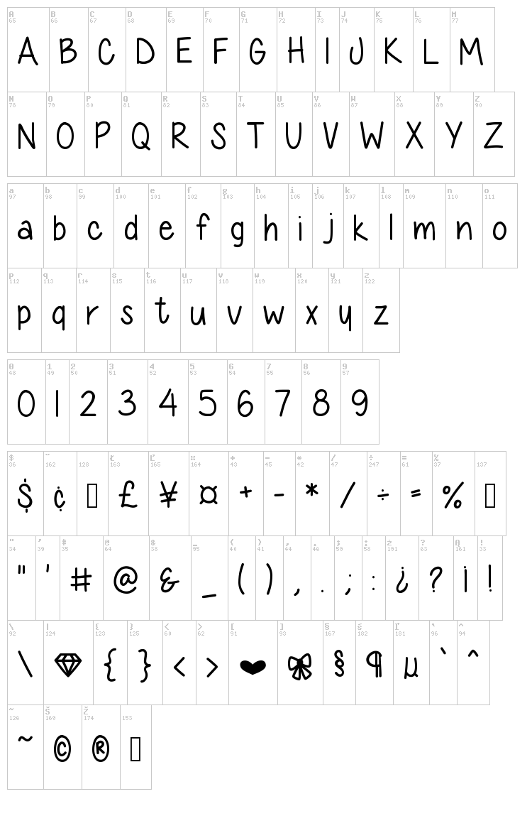 Diamond Girl font map